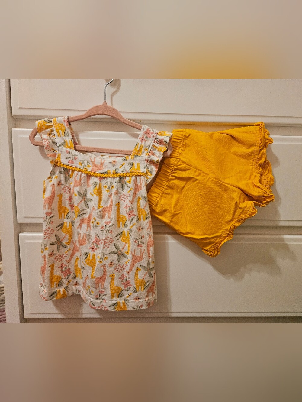 Carter's Giraffe print top & ruffle short set- size 24m